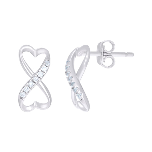 Sterling Silver Womens Cubic Zirconia Infinity Stud Earrings