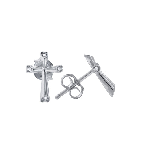 Sterling Silver Womens Cubic Zirconia Cross Religious Stud Earrings