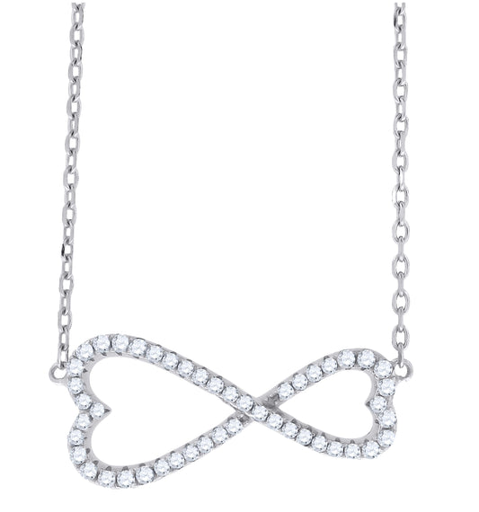 Sterling Silver Women Cubic Zirconia Rolo Link Infinity Necklace