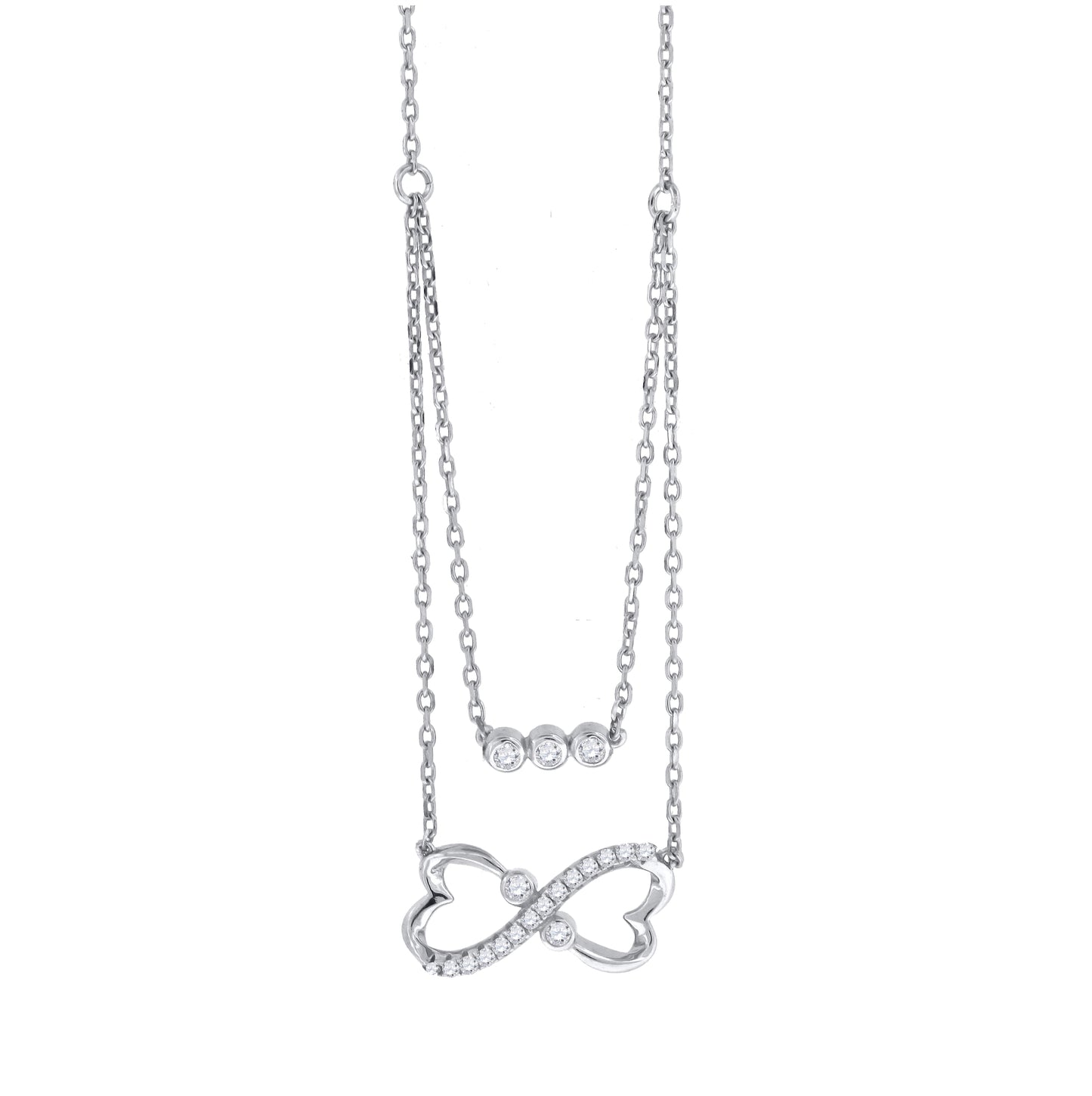 Sterling Silver Women Cubic Zirconia Rolo Link Infinity Necklace