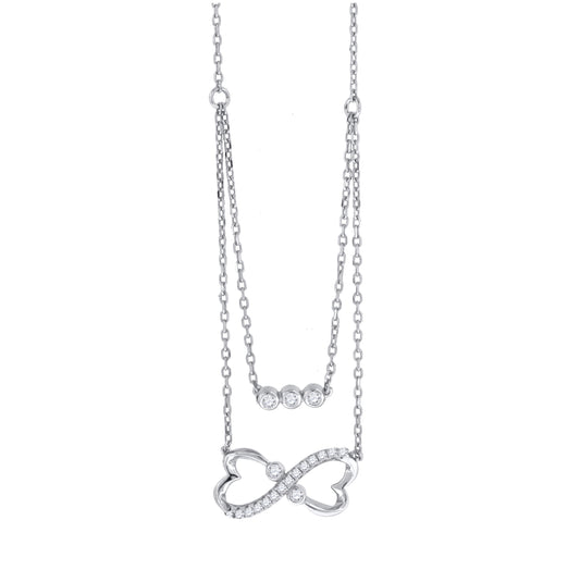 Sterling Silver Women Cubic Zirconia Rolo Link Infinity Necklace