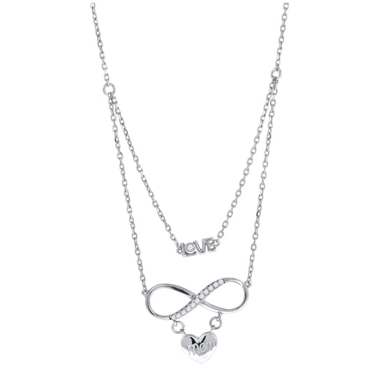 Sterling Silver Women Cubic Zirconia Rolo Link Infinity Necklace