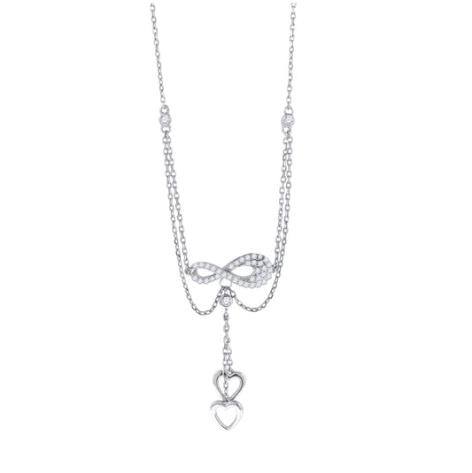 Sterling Silver Women Cubic Zirconia Rolo Link Infinity Necklace