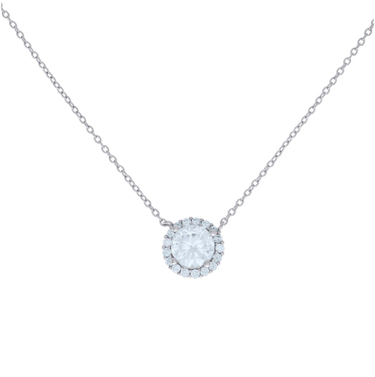 Sterling Silver Women Cubic Zirconia Rolo Link Halo Necklace