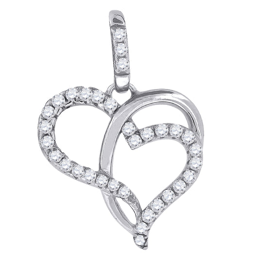 Sterling Silver Womens Cubic-Zirconia Heart Charm Pendant