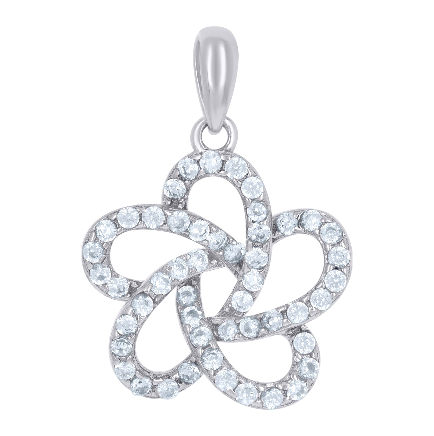 Sterling Silver Womens Cubic Zirconia Flower Charm Pendant