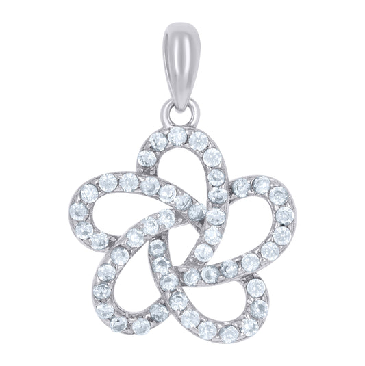 Sterling Silver Womens Cubic Zirconia Flower Charm Pendant