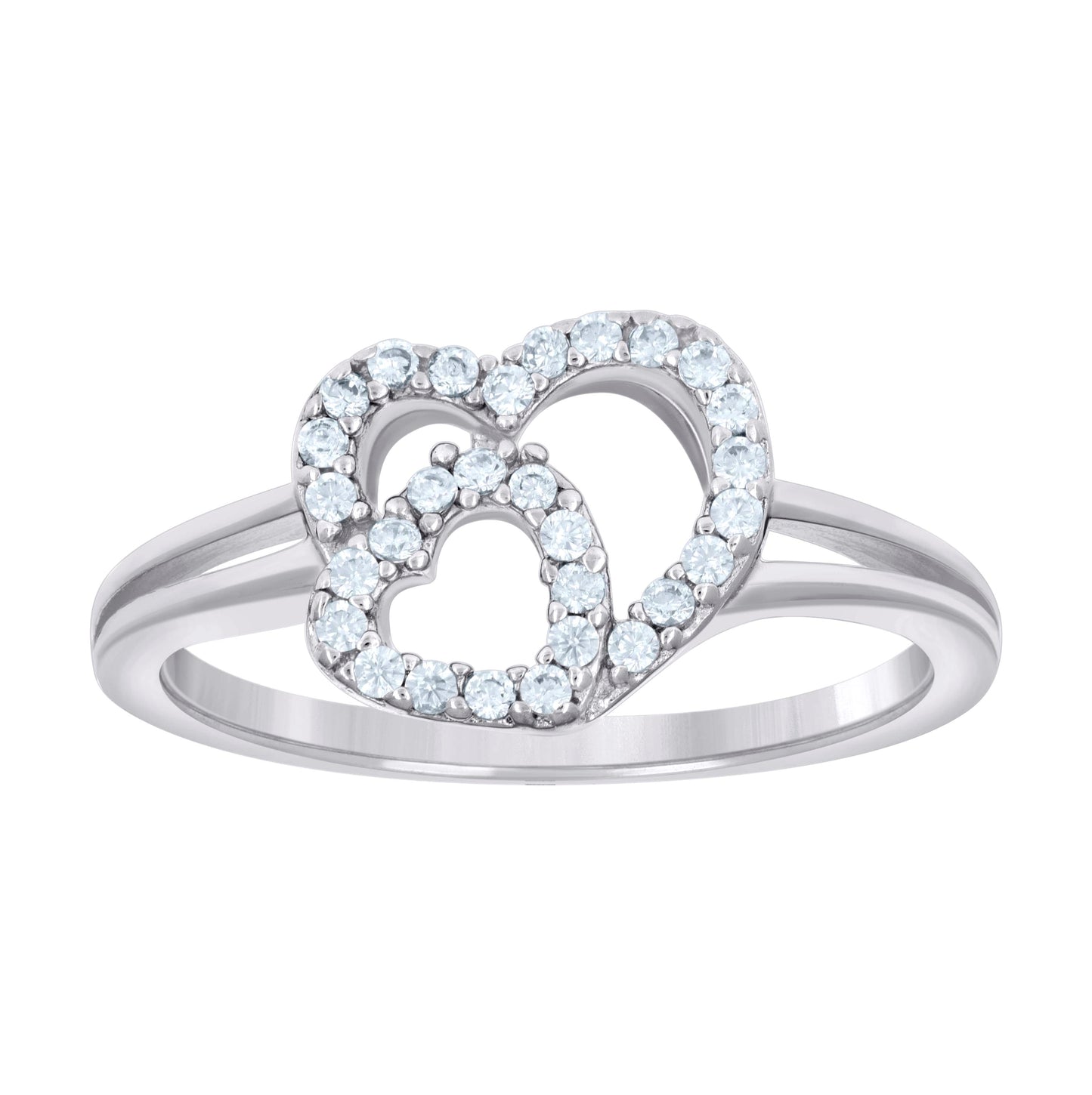 Sterling Silver Women's Cubic-Zirconia Heart Bridal Anniversary Wedding Engagement Band Ring