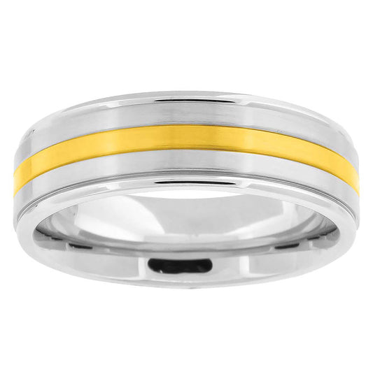 Stainless Steel Mens Two-Tone Brushed Sizes 7 - 14 Comfort-Fit Fashion Bridal Anniversary Wedding Engagement Band Ring