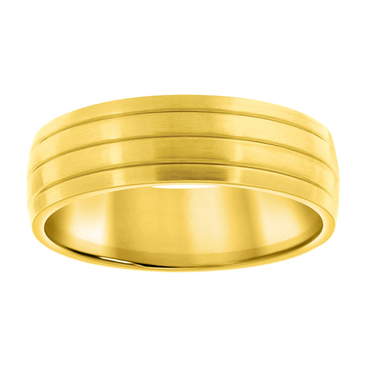 Stainless Steel Mens Yellow-Tone Triple Grooved Sizes 7 - 14 Comfort-Fit Fashion Bridal Anniversary Wedding Engagement Band Ring