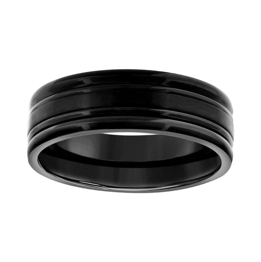 Stainless Steel Mens Black Grooved Sizes 7 - 14 Comfort-Fit Fashion Bridal Anniversary Wedding Engagement Band Ring