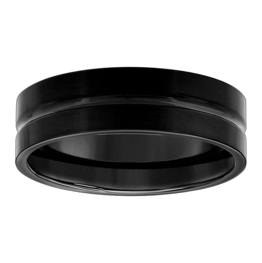 Stainless Steel Mens Black Center Grooved Sizes 7 - 14 Comfort-Fit Fashion Bridal Anniversary Wedding Engagement Band Ring