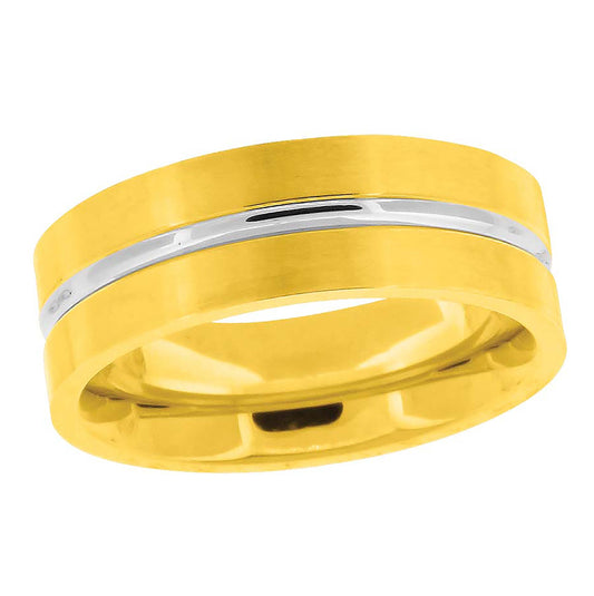 Stainless Steel Mens Two-Tone Center Grooved Sizes 7 - 14 Comfort-Fit Fashion Bridal Anniversary Wedding Engagement Band Ring