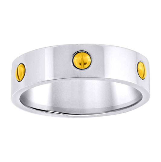 Stainless Steel Mens Gold Screw Sizes 7 - 14 Comfort-Fit Bridal Anniversary Engagement Wedding Band Ring