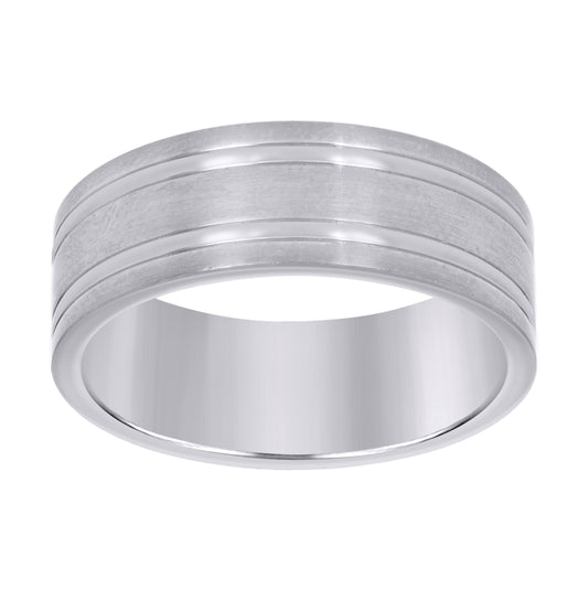 Stainless Steel Men's Double Grooved Brushed Sizes 7 - 14 Comfort-Fit Fashion Bridal Anniversary Wedding Engagement Band Ring
