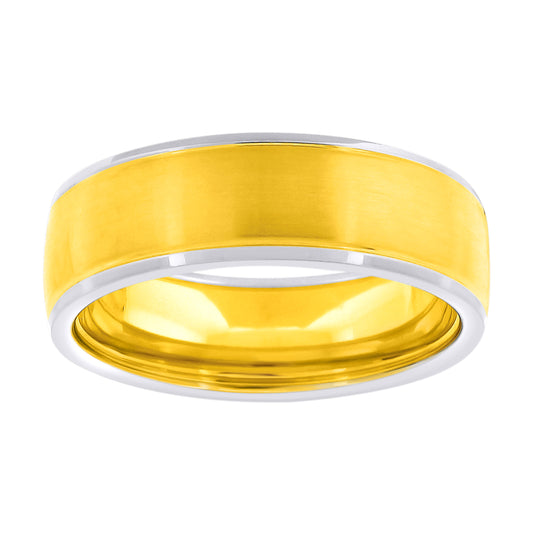 Stainless Steel Mens Two-Tone Brushed Center Sizes 7 - 14 Comfort-Fit Fashion Bridal Anniversary Wedding Engagement Band Ring
