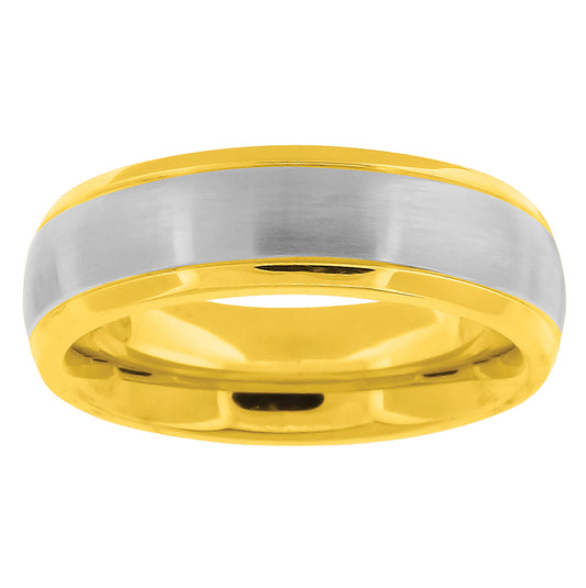 Stainless Steel Mens Two-Tone Brushed Center Dome Sizes 7 - 14 Comfort-Fit Fashion Bridal Anniversary Wedding Engagement Band Ring
