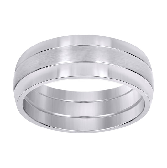 Stainless Steel Men's Center Brushed Double Grooved Sizes 7 - 14 Comfort-Fit Fashion Bridal Anniversary Wedding Engagement Band Ring