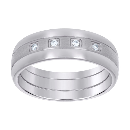 Stainless Steel Mens Cubic Zirconia Center Brushed Sizes 7 - 14 Comfort-Fit Fashion Bridal Anniversary Wedding Engagement Band Ring