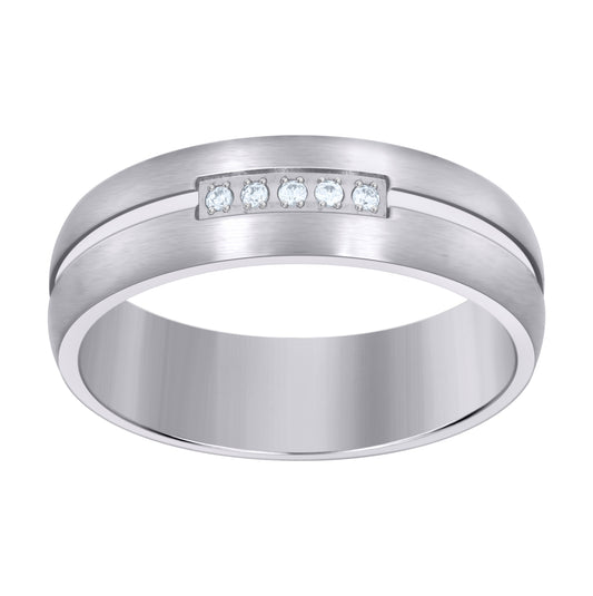 Stainless Steel Mens Cubic Zirconia Center Grooved Brushed Comfort-Fit Fashion Bridal Anniversary Wedding Engagement Band Ring