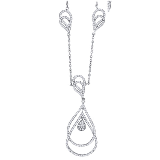 Sterling Silver Women Cubic Zirconia Rolo Link Tear Drop Necklace