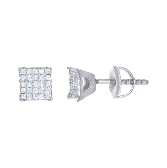 Sterling Silver Womens Cubic Zirconia Square Stud Earrings