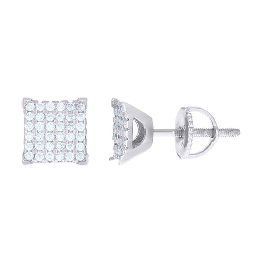 Sterling Silver Womens Cubic Zirconia Square Stud Earrings