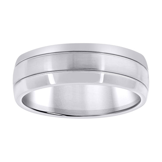Stainless Steel Mens Center Brushed Double Grooved Sizes 7 - 14 Comfort-Fit Fashion Bridal Anniversary Wedding Engagement Band Ring