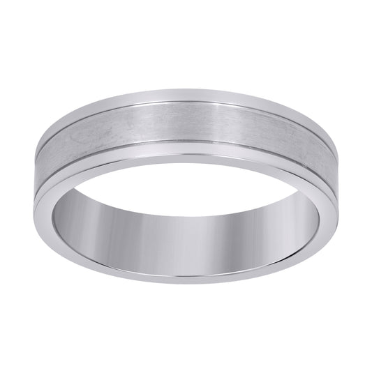 Stainless Steel Men's Center Brushed Double Grooved Sizes 7 - 14 Comfort-Fit Fashion Bridal Anniversary Wedding Engagement Band Ring