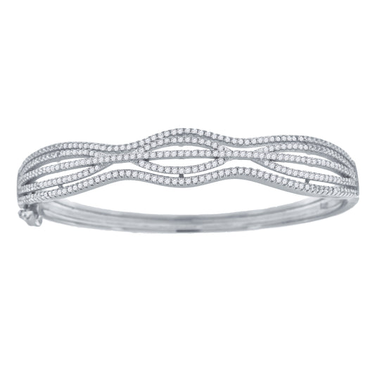 Sterling Silver Womens Micropave Cubic Zirconia Fashion Waves Bangle
