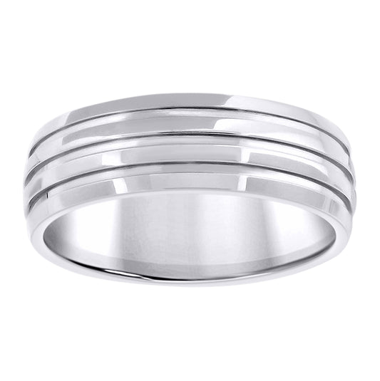 Stainless Steel Mens Triple Grooved Polished Sizes 7 - 14 Comfort-Fit Fashion Bridal Anniversary Wedding Engagement Band Ring