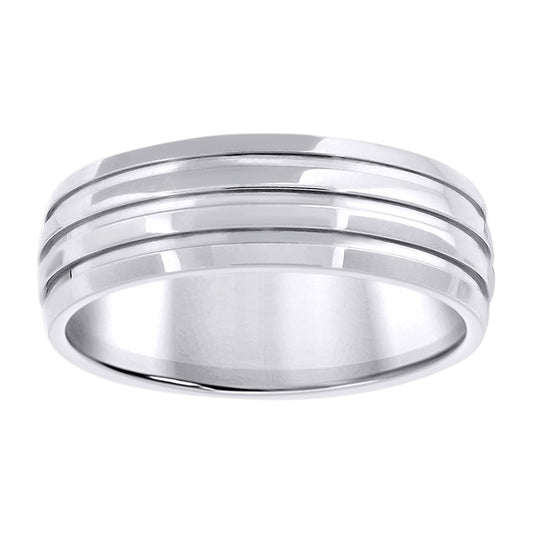 Stainless Steel Men's Triple Grooved Polished Sizes 7 - 14 Comfort-Fit Fashion Bridal Anniversary Wedding Engagement Band Ring