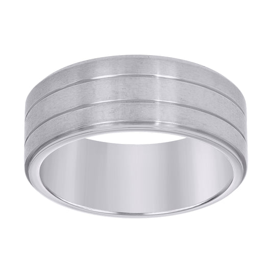 Stainless Steel Mens Double Grooved Brushed Sizes 7 - 14 Comfort-Fit Fashion Bridal Anniversary Wedding Engagement Band Ring