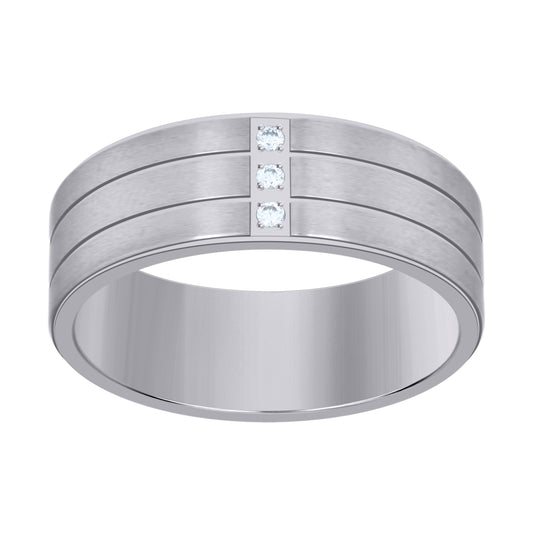Stainless Steel Mens Cubic Zirconia Double Grooved Polished Comfort-Fit Fashion Bridal Anniversary Wedding Engagement Band Ring