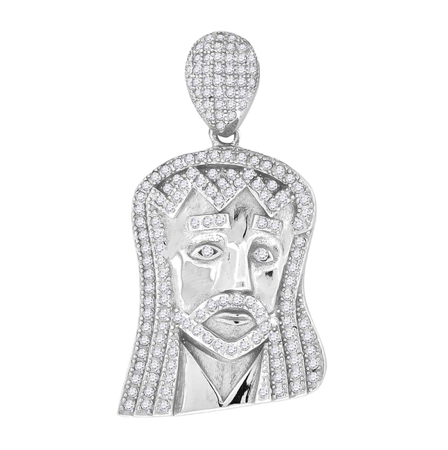 Sterling Silver Mens Cubic-Zirconia Jesus Religious Charm Pendant