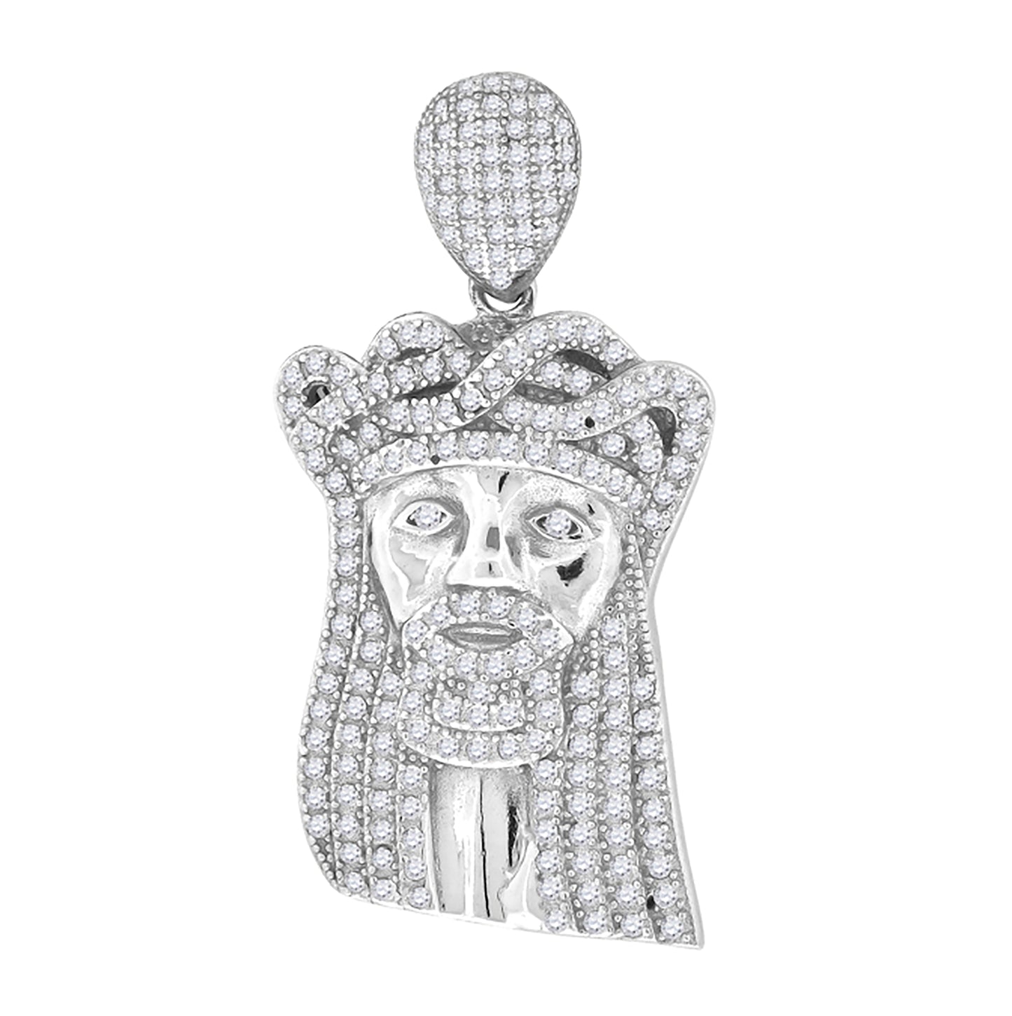 Sterling Silver Mens Cubic-Zirconia Jesus Religious Charm Pendant