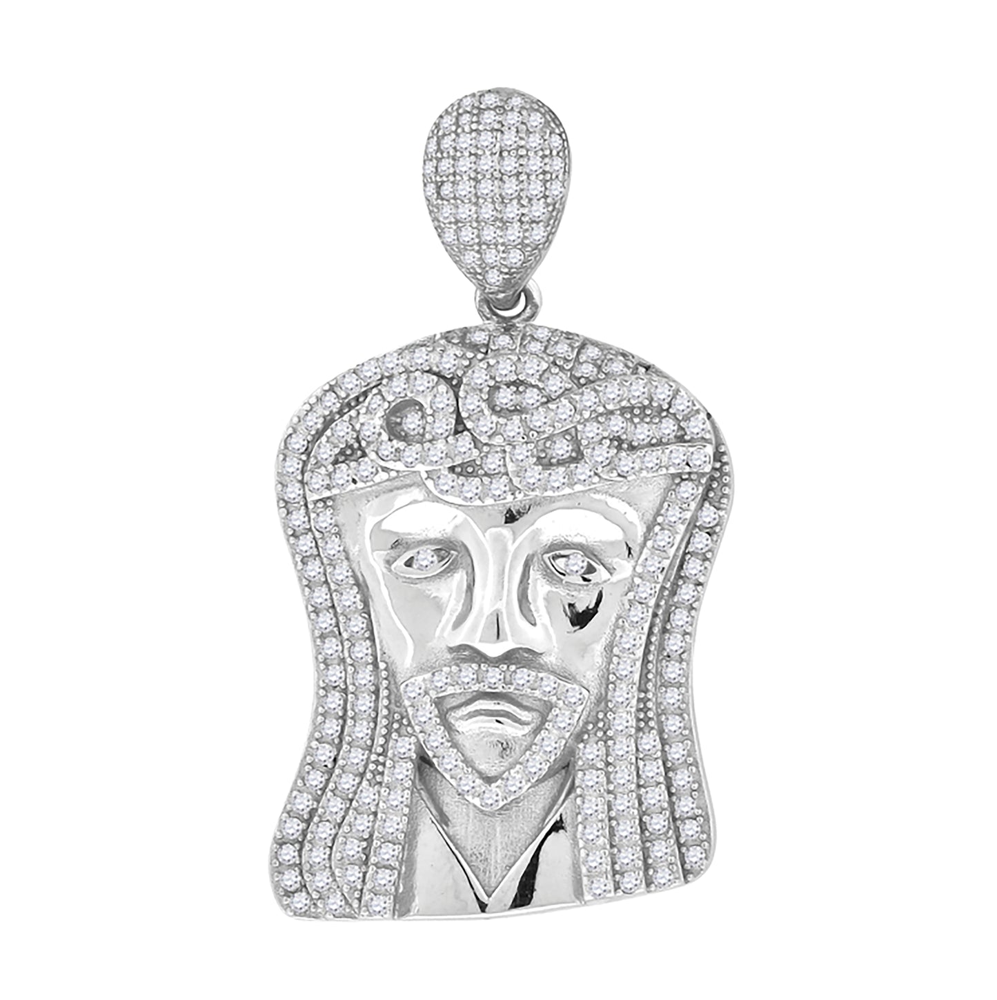 Sterling Silver Mens Cubic-Zirconia Jesus Religious Charm Pendant