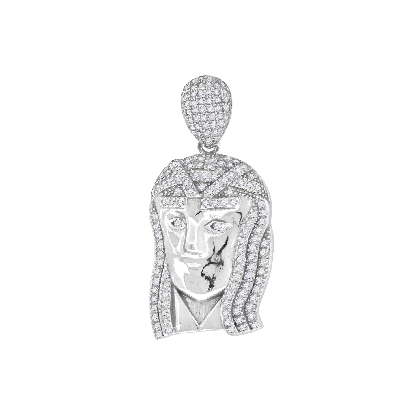 Sterling Silver Mens Cubic-Zirconia Jesus Religious Charm Pendant