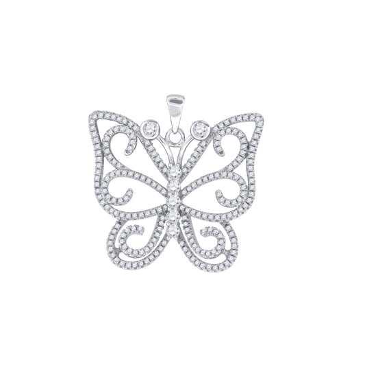 Sterling Silver Womens Cubic Zirconia Butterfly Charm Pendant