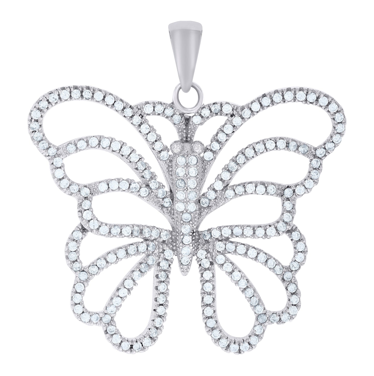 Sterling Silver Women Cubic-Zirconia Butterfly Fashion Charm Pendant