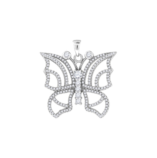 Sterling Silver Womens Cubic Zirconia Butterfly Charm Pendant