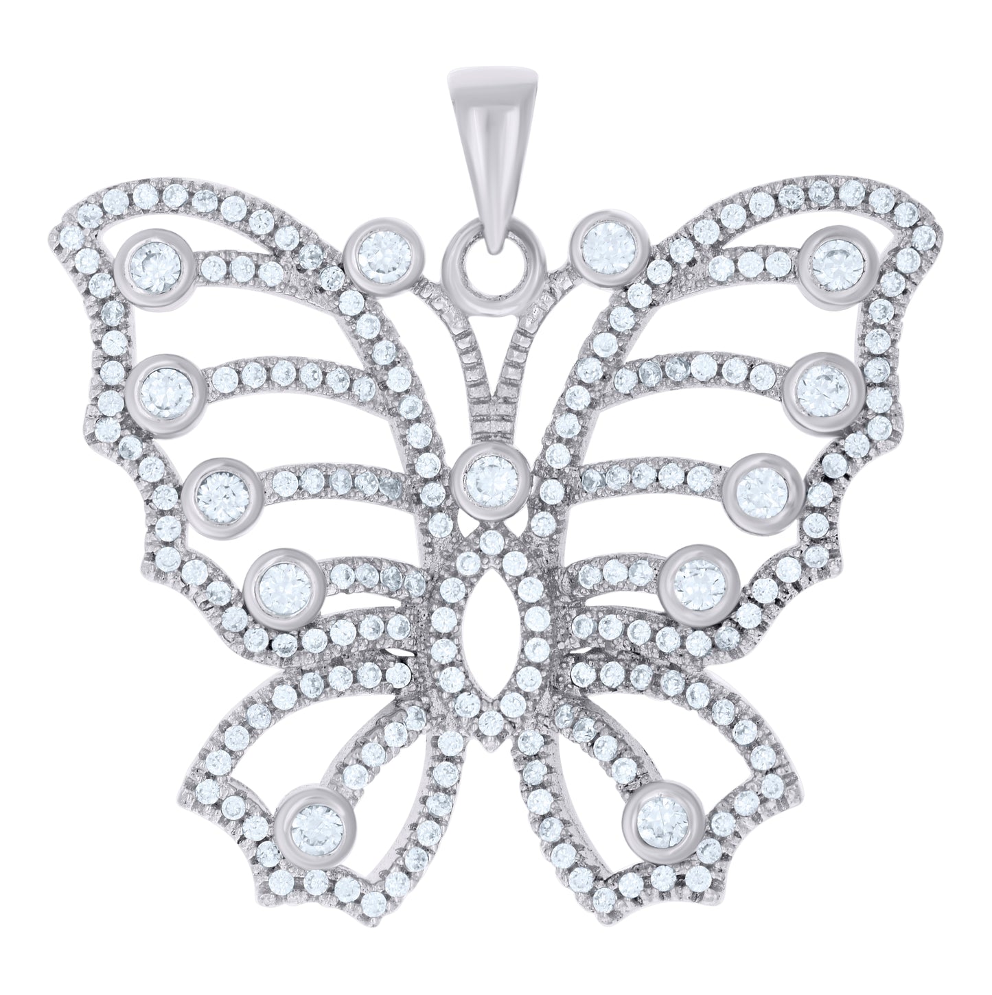 Sterling Silver Women Cubic-Zirconia Butterfly Fashion Charm Pendant