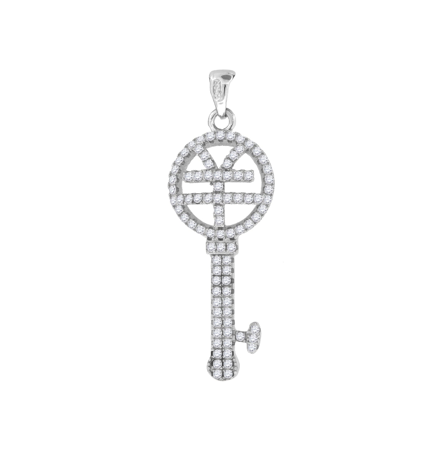 Sterling Silver Womens Cubic-Zirconia Key Charm Pendant