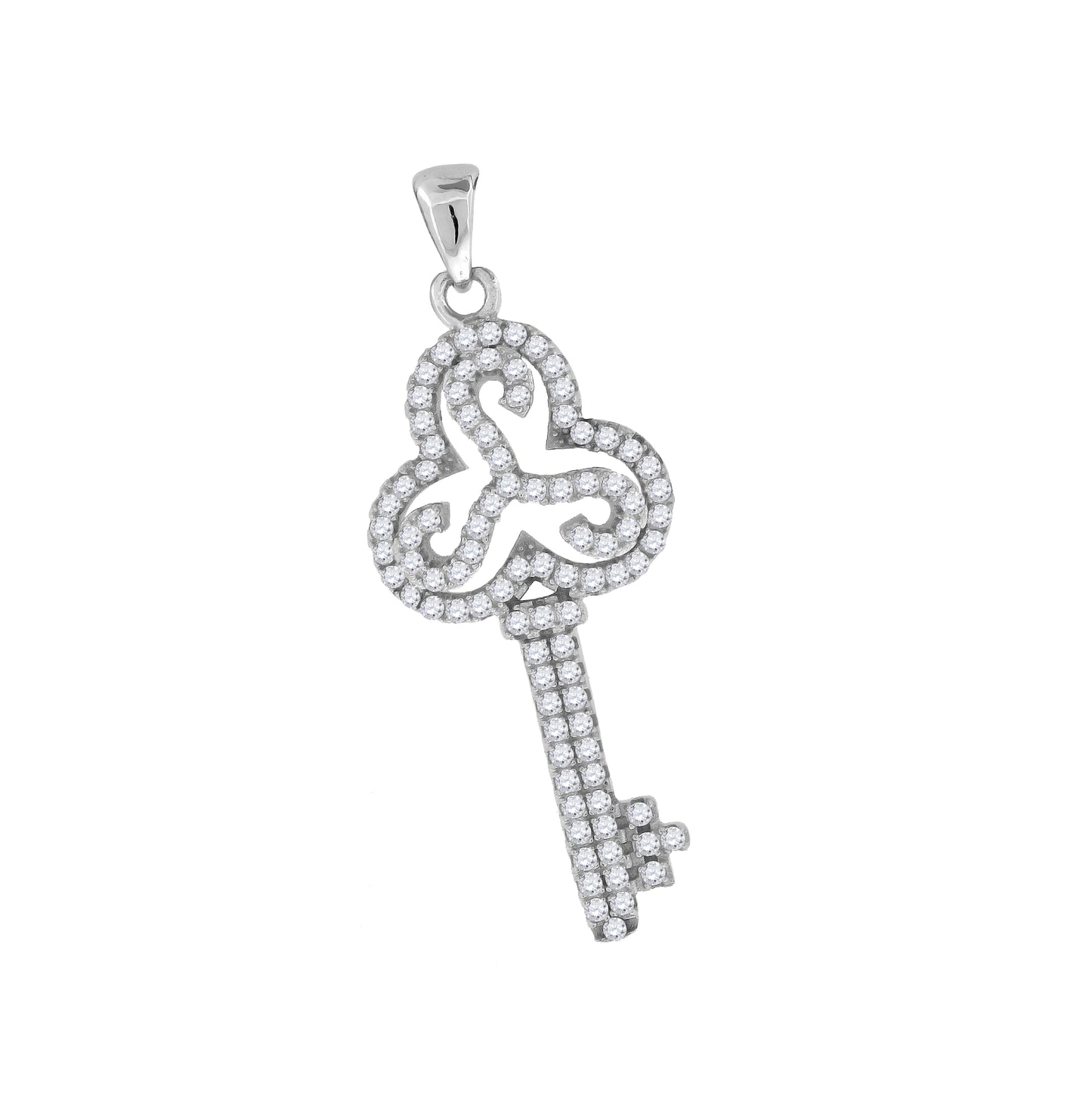 Sterling Silver Womens Cubic-Zirconia Key Charm Pendant