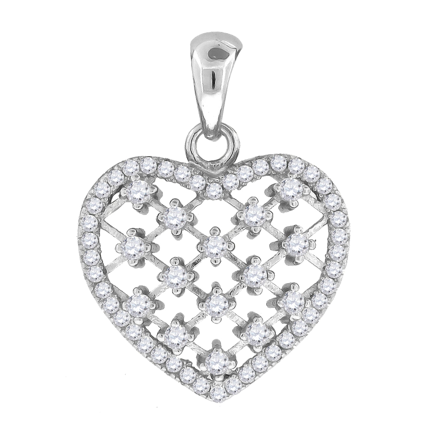 Sterling Silver Womens Cubic-Zirconia Heart Charm Pendant