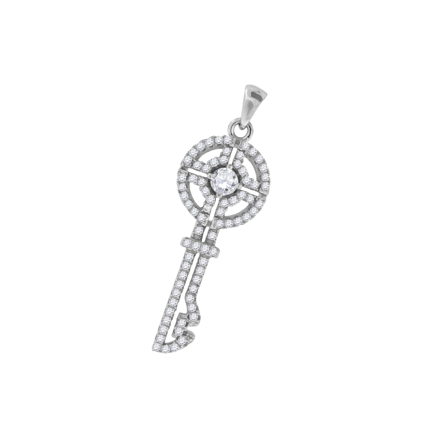 Sterling Silver Womens Cubic-Zirconia Key Charm Pendant