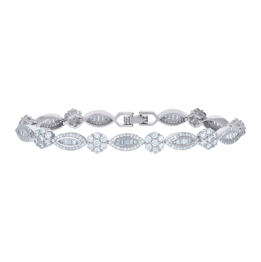 Sterling Silver Womens Cubic Zirconia Fancy Link Flower Adjustable Bracelet