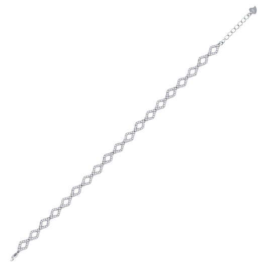 Sterling Silver Womens Cubic Zirconia Fancy Link Kite Adjustable Bracelet