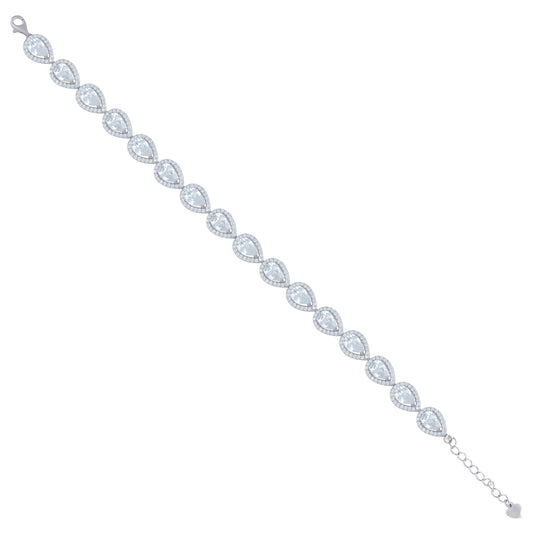 Sterling Silver Womens Cubic Zirconia Fancy Link Tear Drop Adjustable Bracelet