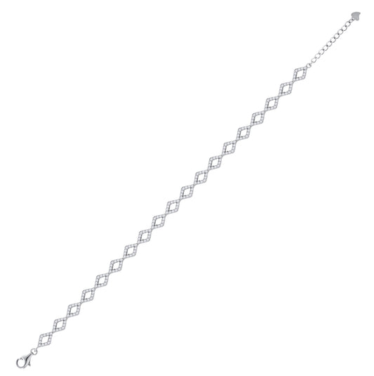 Sterling Silver Womens Cubic Zirconia Fancy Link Kite Adjustable Bracelet
